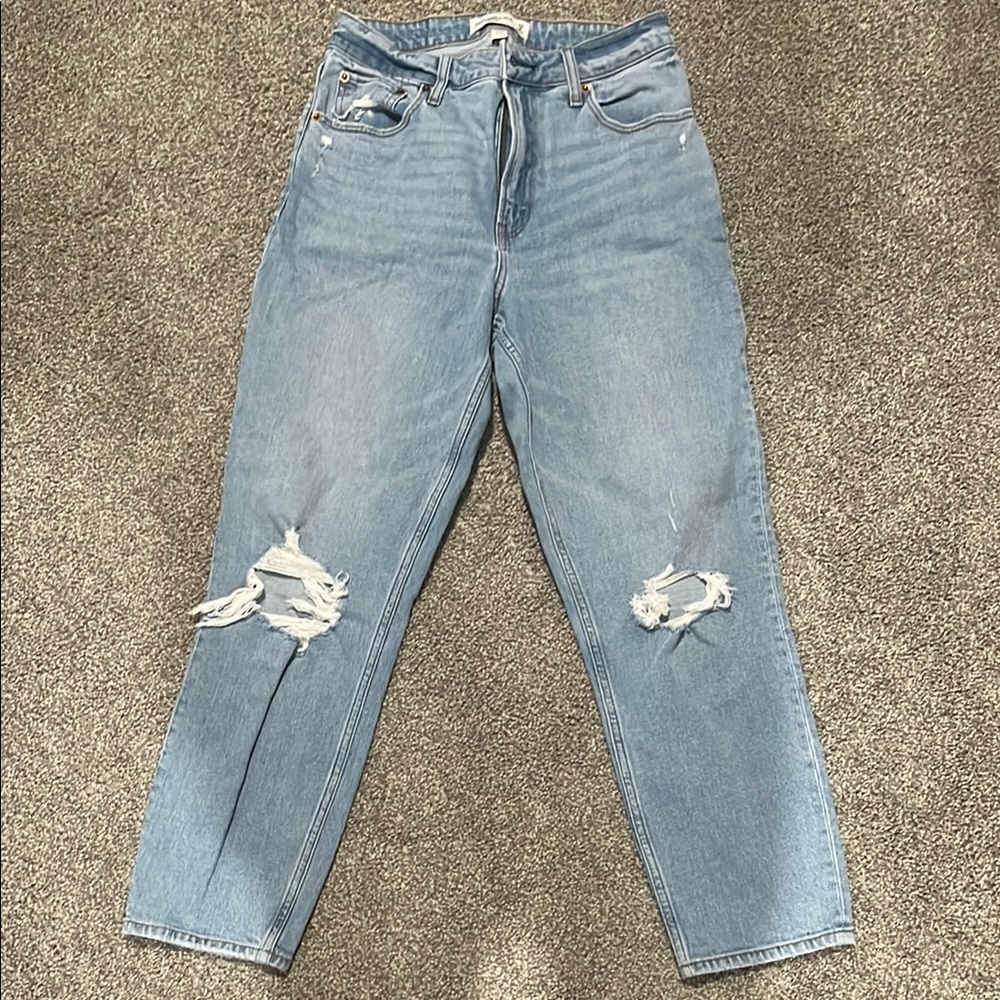 Abercrombie & Fitch distressed curve love high rise mom jeans